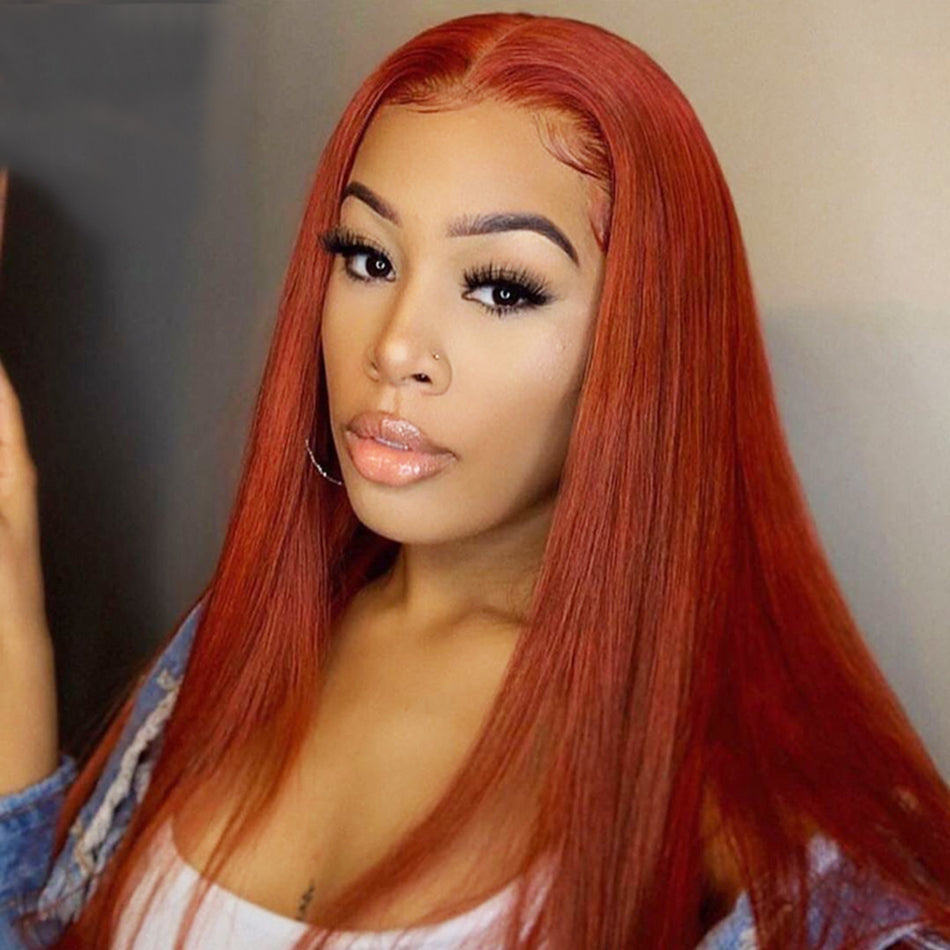 Gluna Lace Frontal Wig Silk Straight 33# Chestnut Brown Color Human Virgin Hair