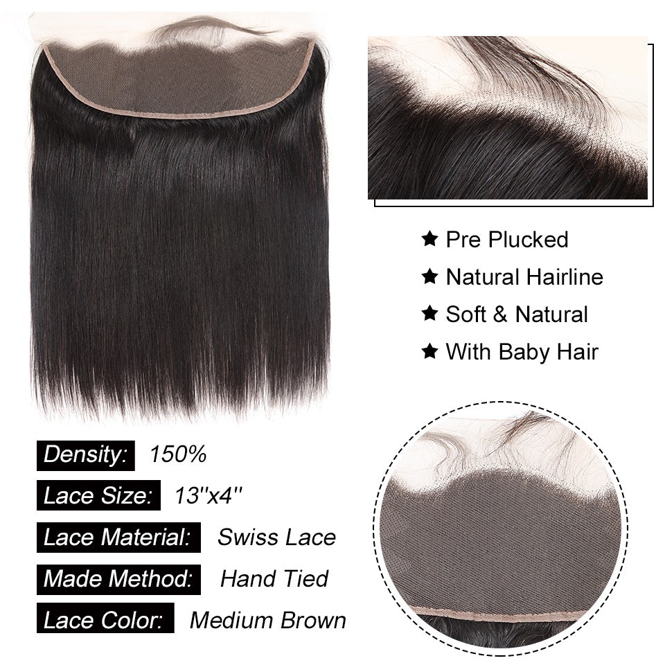 Gluna Straight Brazilian Virgin Hair 13x4 4x4 5x5 6x6 Inches Lace Front Lace Closure Virgin Human HairNatural Color