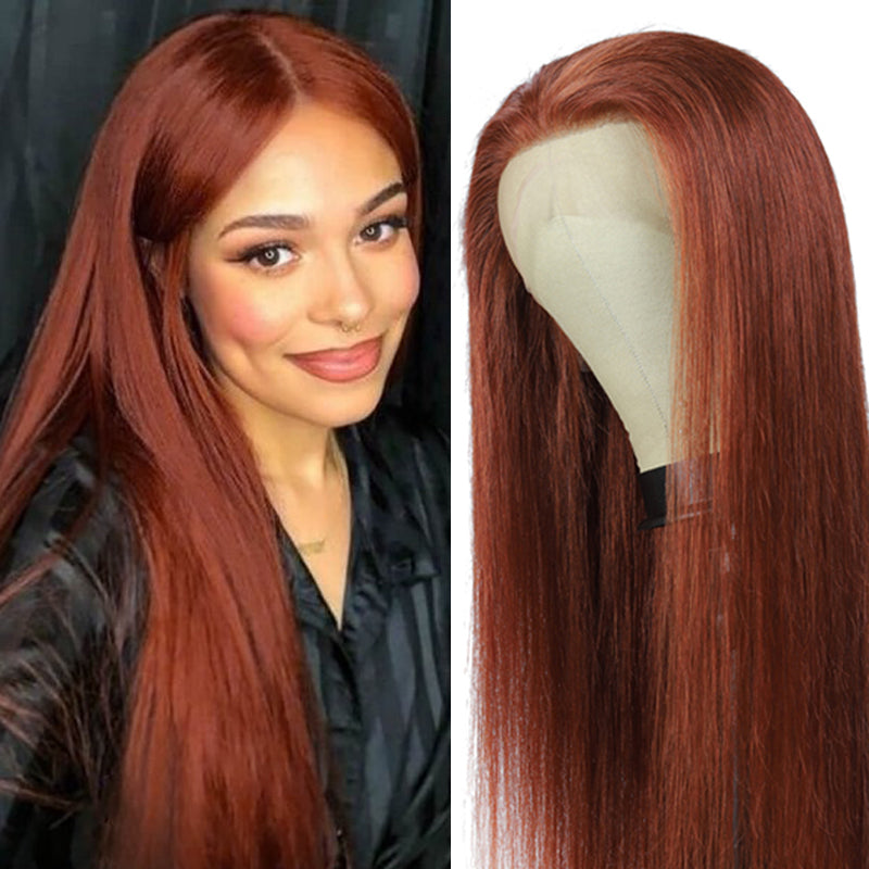 Gluna Lace Frontal Wig Silk Straight 33# Chestnut Brown Color Human Virgin Hair
