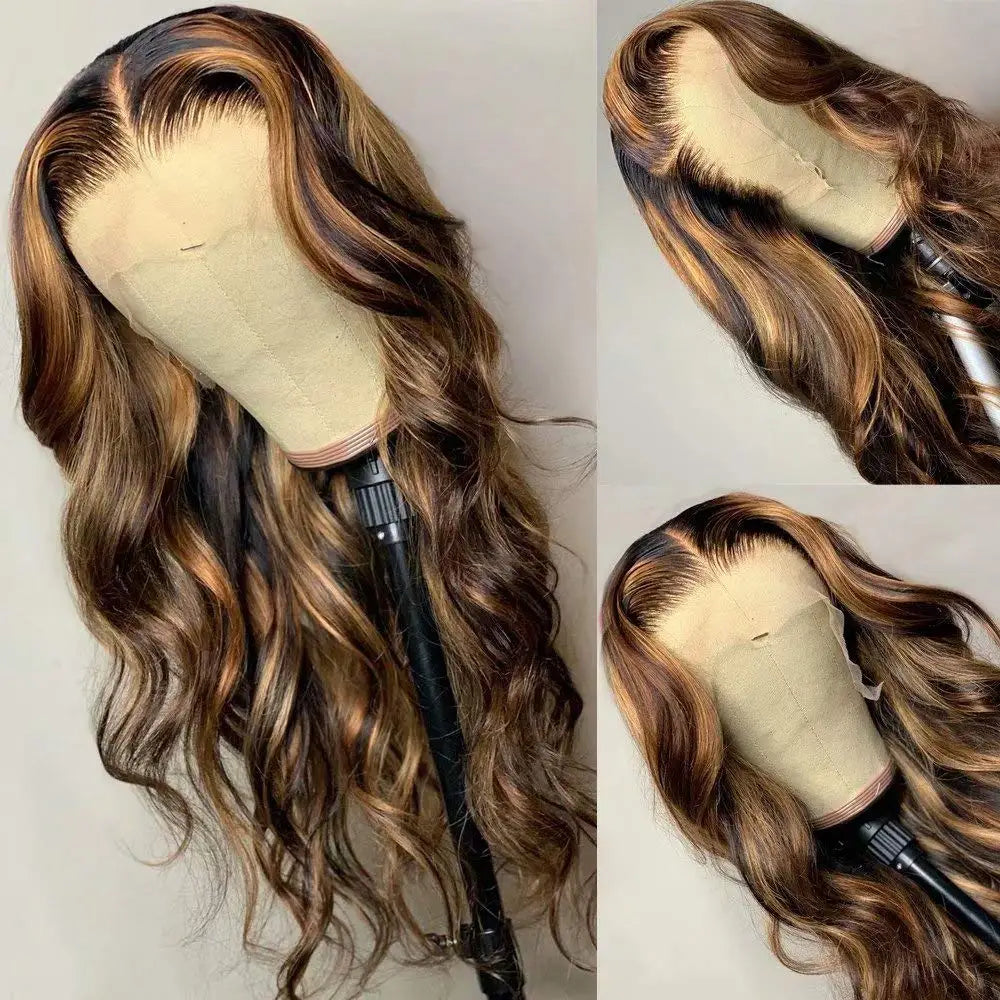 Gluna Hair 4/27 Brown and Blonde Highlight Color Body Wave 4x4/5x5 Lace Closure Wig Human Virgin Hair