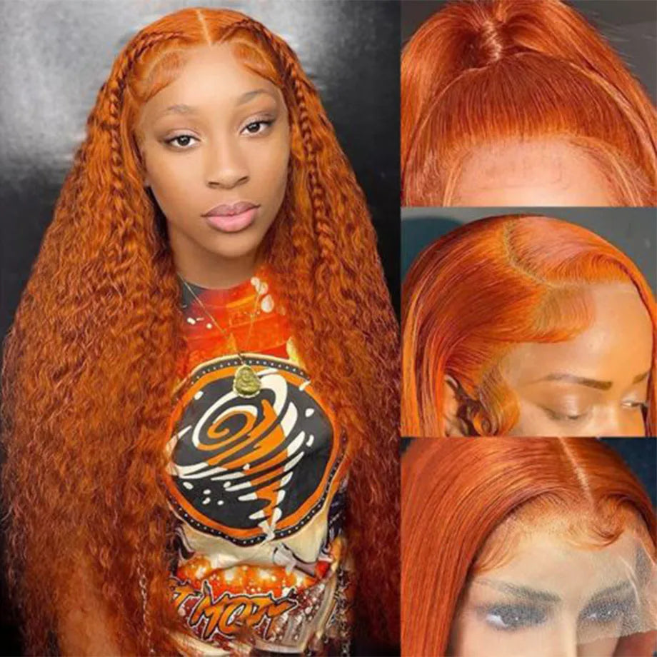 Gluna Deep Curly Ginger Orange Color Lace Front Human Hair Wigs 13x6 13x4 Lace Front Wig Brazilian Virgin Hair Pre Plucked For Women
