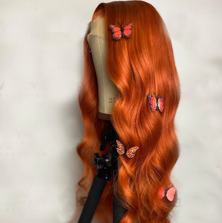 【30"=$198.89】Gluna 4×4 Lace Closure Wig Ginger Orange Color Body Wave Human Virgin Hair Pre Plucked With Natural Baby Hair