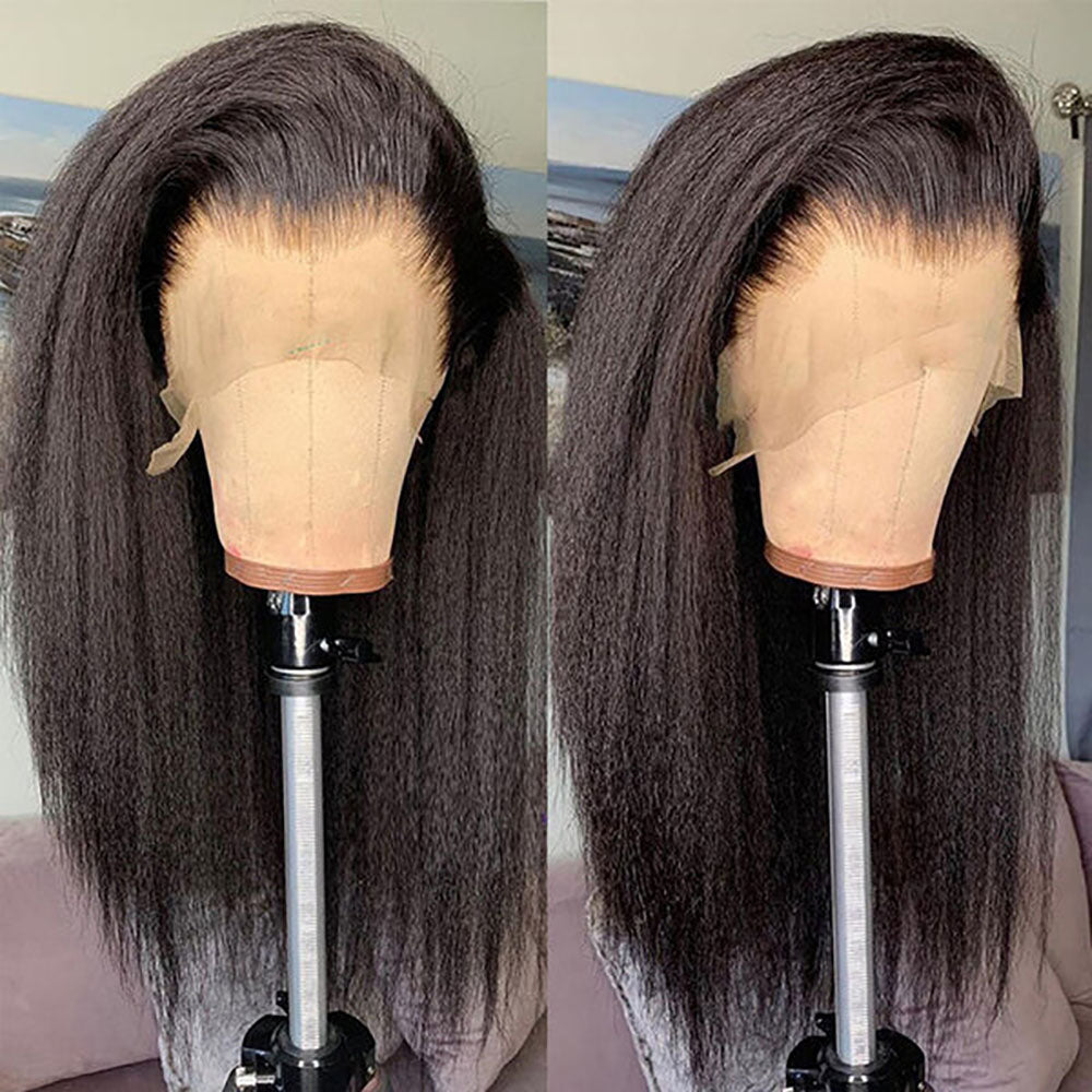 Gluna Hair 13x4 HD  Lace Frontal Wig Kinky Straight Virgin Hair Unprocessed Human Hair 1Piece Natural Black