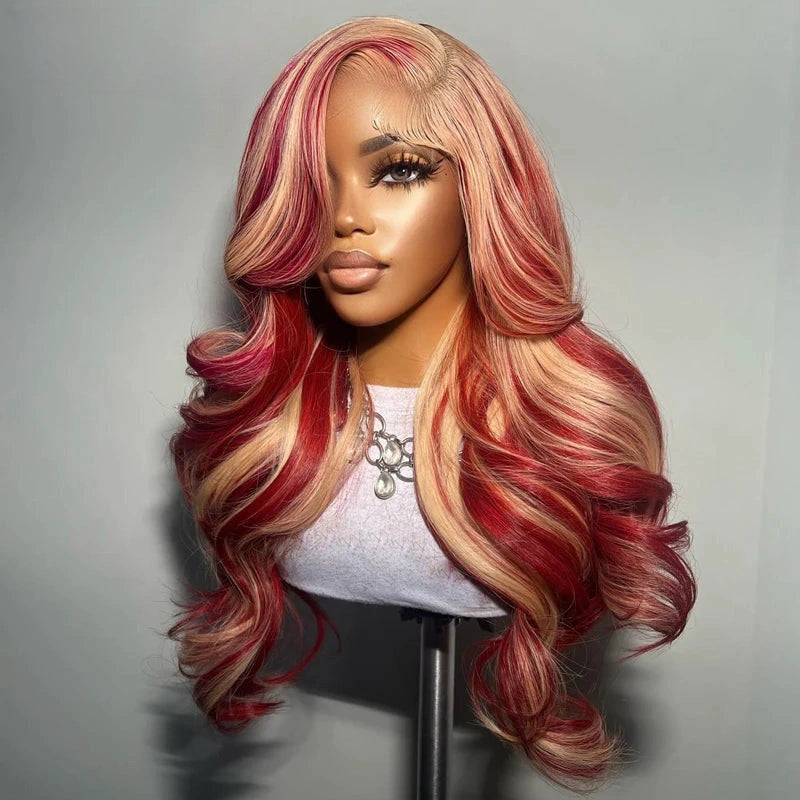 Gluna Hair New Arrival Highlight Red and Blonde Color Body Wave Human Wavy Wig