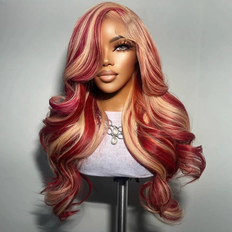 Gluna Hair New Arrival Highlight Red and Blonde Color Body Wave Human Wavy Wig