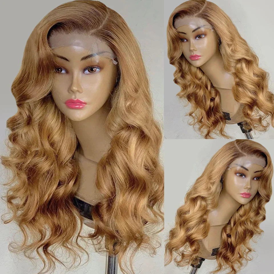 Gluna Honey Blonde #27 Color Body Wave 13x6 13x4 Lace Frontal/Closure Wig Human Virgin Hair Wig