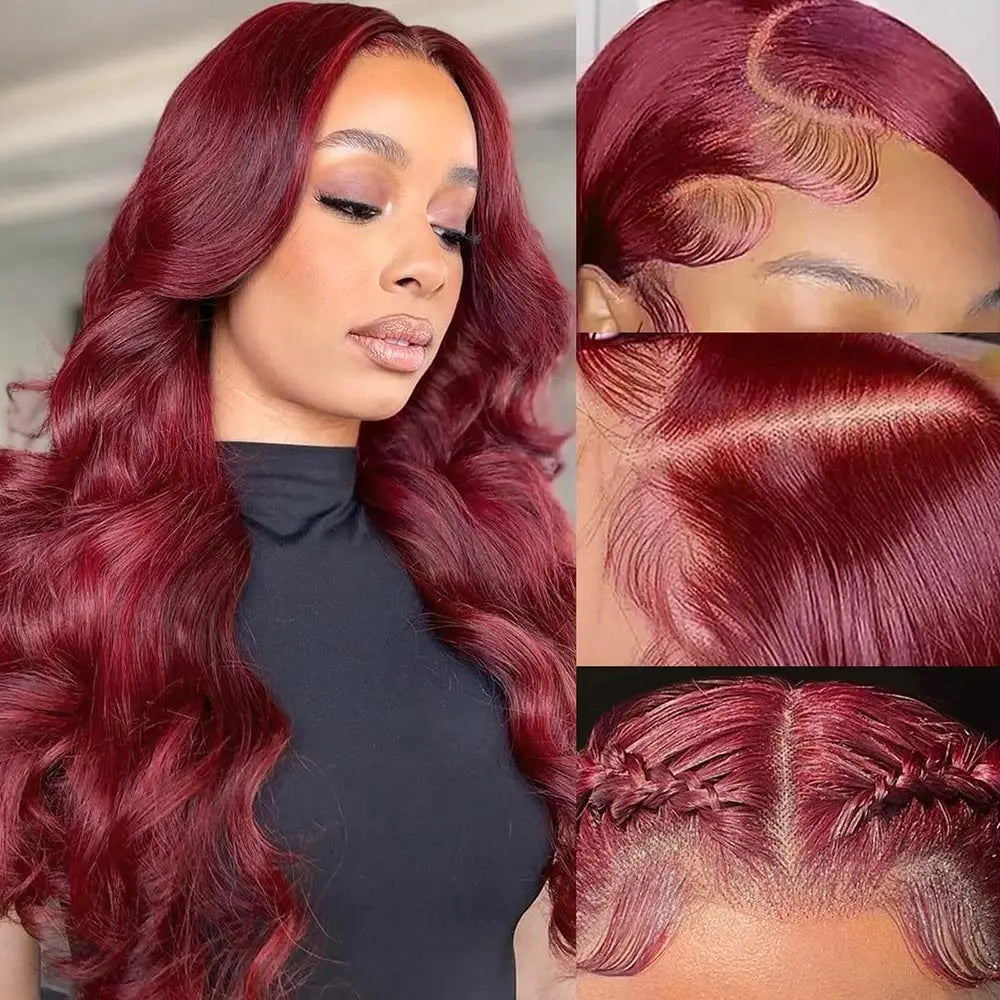 Gluna Glueless 13x4 HD Lace Wear Go Body Wave Wig Burgundy Color Tiny Knots Pre-Bleached