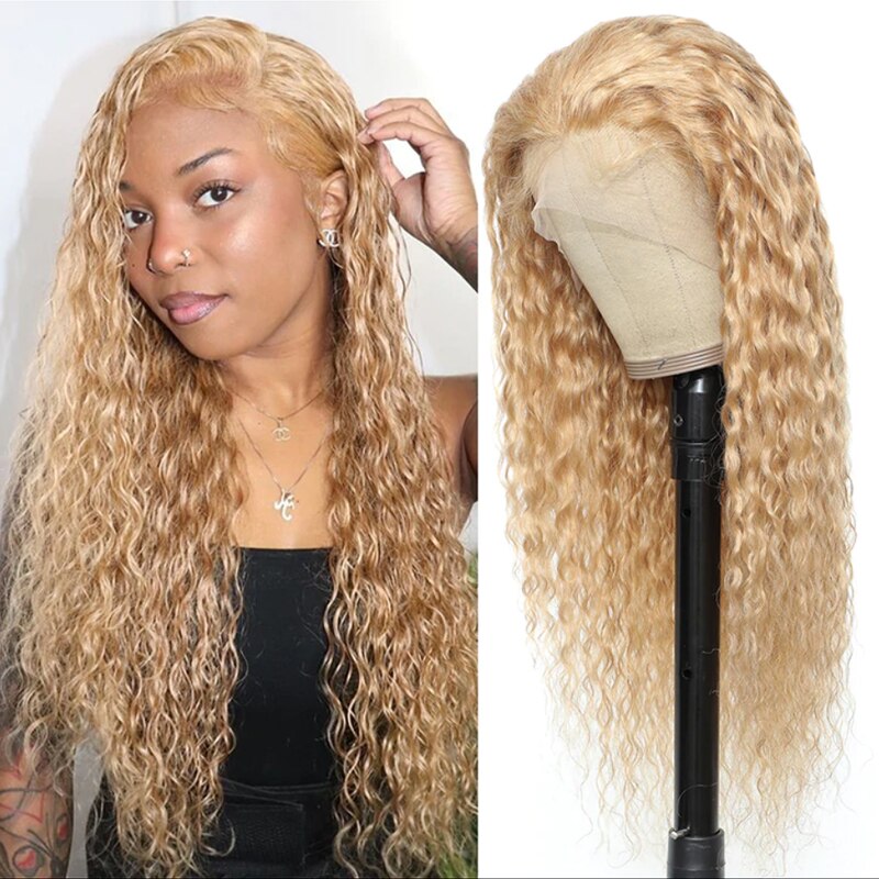Gluna Honey Blonde #27 Color Water Wave 4x4 5x5 Lace Frontal Wig Human Virgin Hair Wig