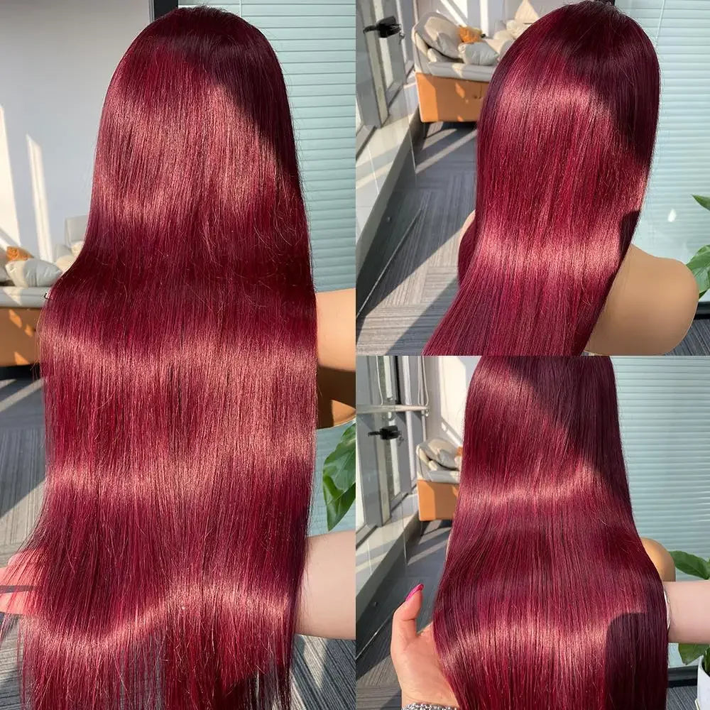 Gluna Glueless 13x4 HD Lace Wear Go Straight Wig Burgundy Color Tiny Knots Pre-Bleached