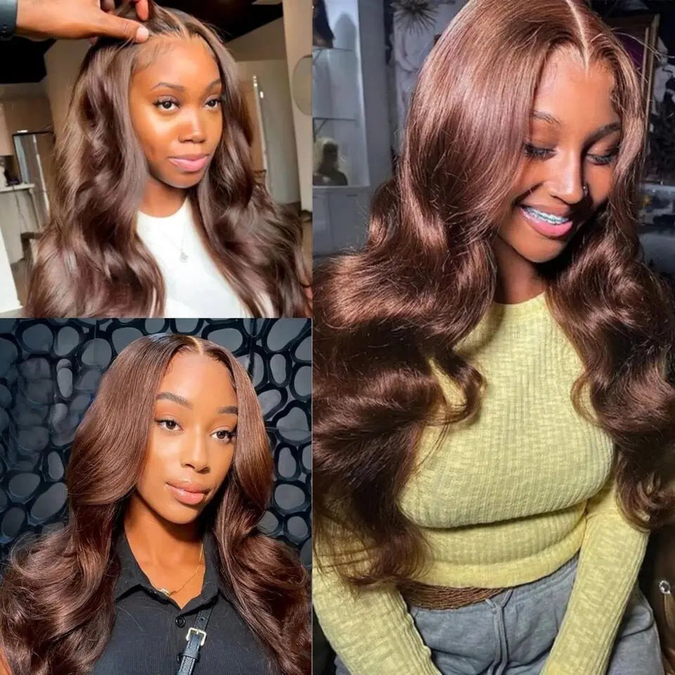 Gluna Chocolate Brown #4 Color 13×4 / 13x6 HD Lace Frontal Wig Body Wave Human Virgin Hair