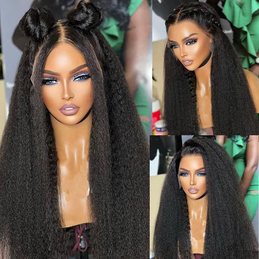 【22"=$159】Gluna Hair 13x4 HD  Lace Frontal Wig Kinky Straight Virgin Hair Unprocessed Human Hair 1Piece Natural Black
