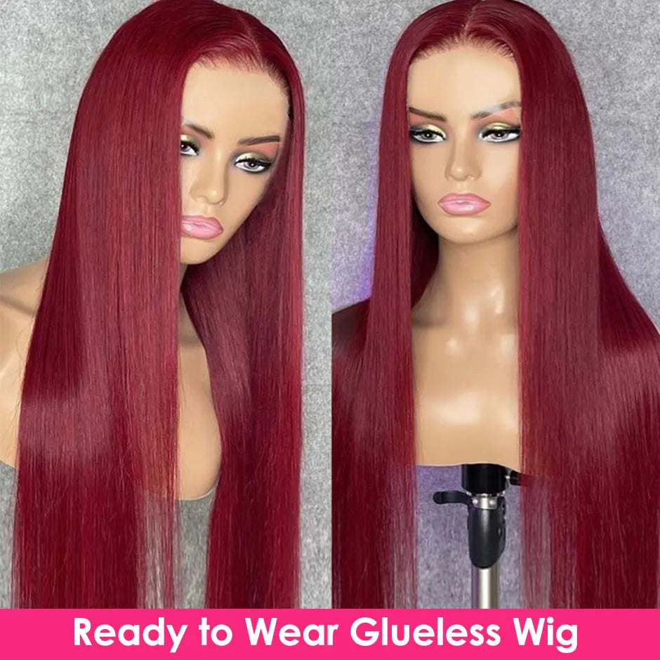 Gluna Glueless 13x4 HD Lace Wear Go Body Wave Wig Burgundy Color Tiny Knots Pre-Bleached