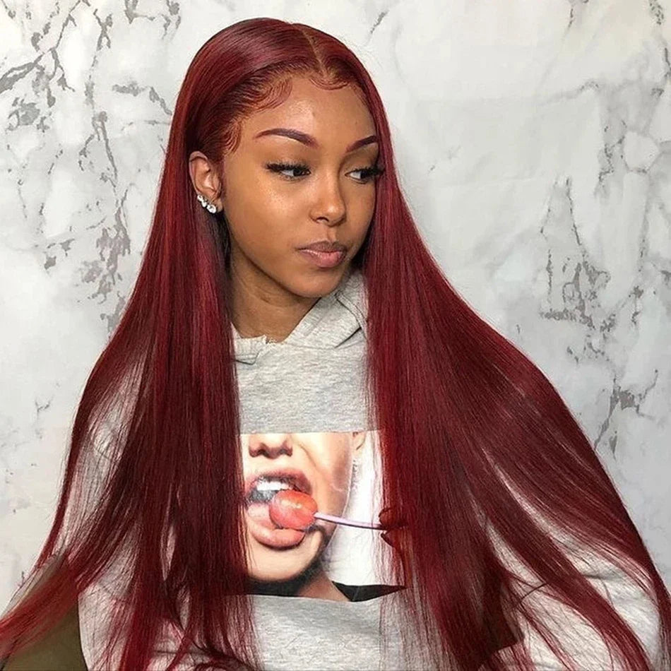 Gluna Burgundy Color 13×4 / 13x6 HD Lace Frontal Wig Straight  Human Virgin Hair