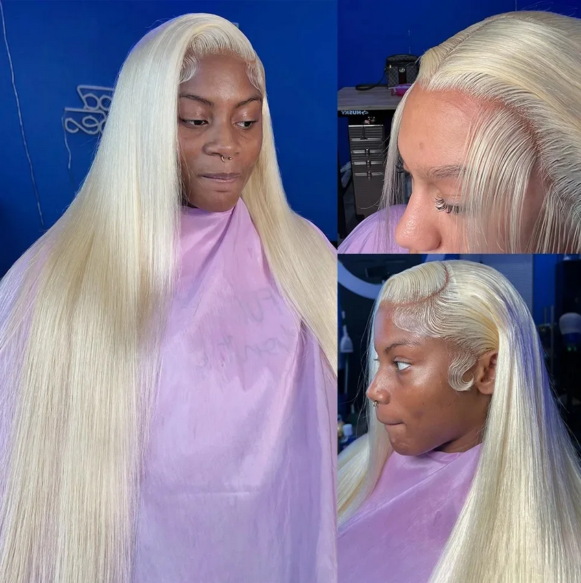 42" Gluna Hair Russian 613 Blonde Virgin Hair Straight Lace Frontal Wig 100% Human Hair 1Piece