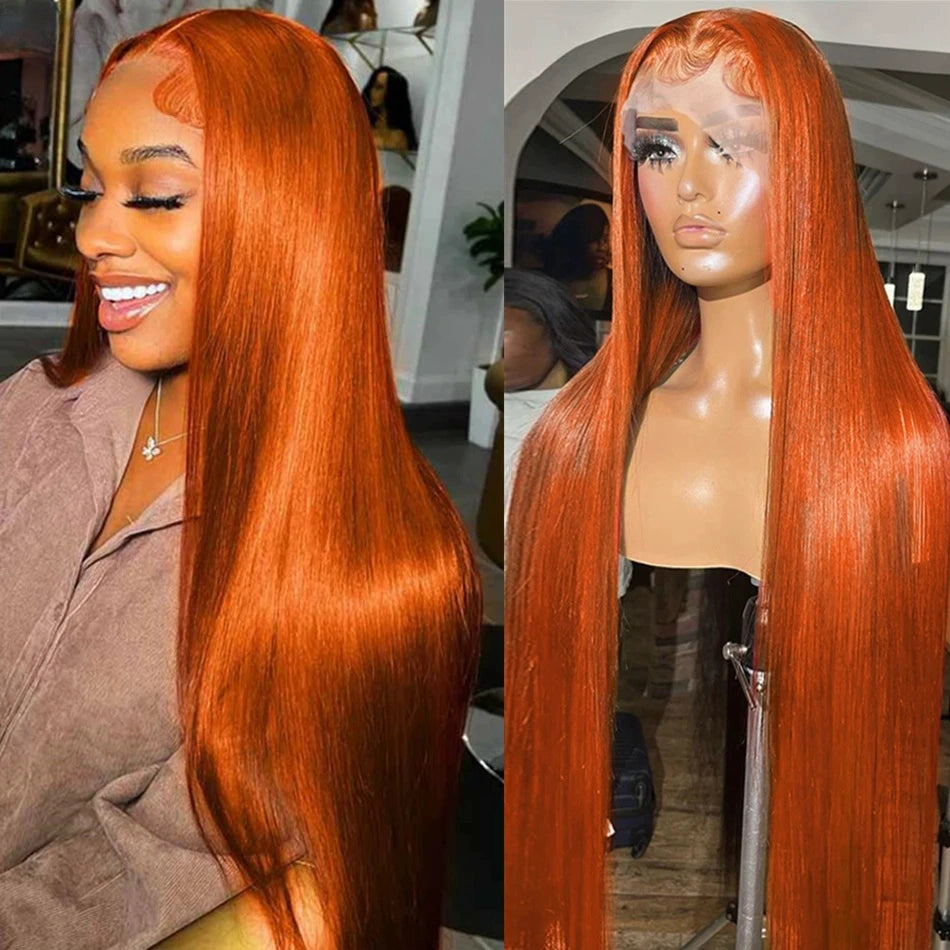 Gluna 13×4 13x6 Lace Frontal Wig Silk Straight Ginger Orange Color Human Virgin Hair Pre Plucked With Natural Baby Hair