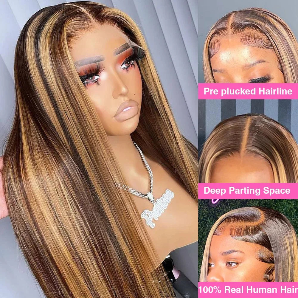 Gluna Glueless 7x5 /6x4.5 HD Lace Wear Go  Highlight #4/27 Brown and Honey Blonde Color Straight Wig Tiny Knots Pre-Bleached