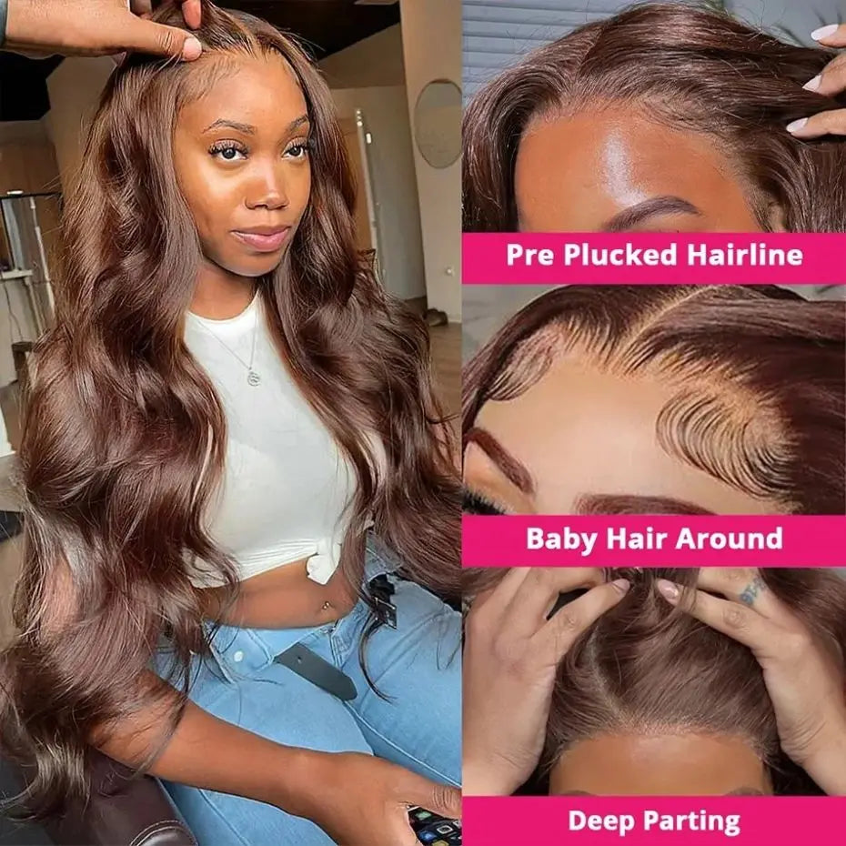 Gluna Chocolate Brown #4 Color 13×4 / 13x6 HD Lace Frontal Wig Body Wave Human Virgin Hair