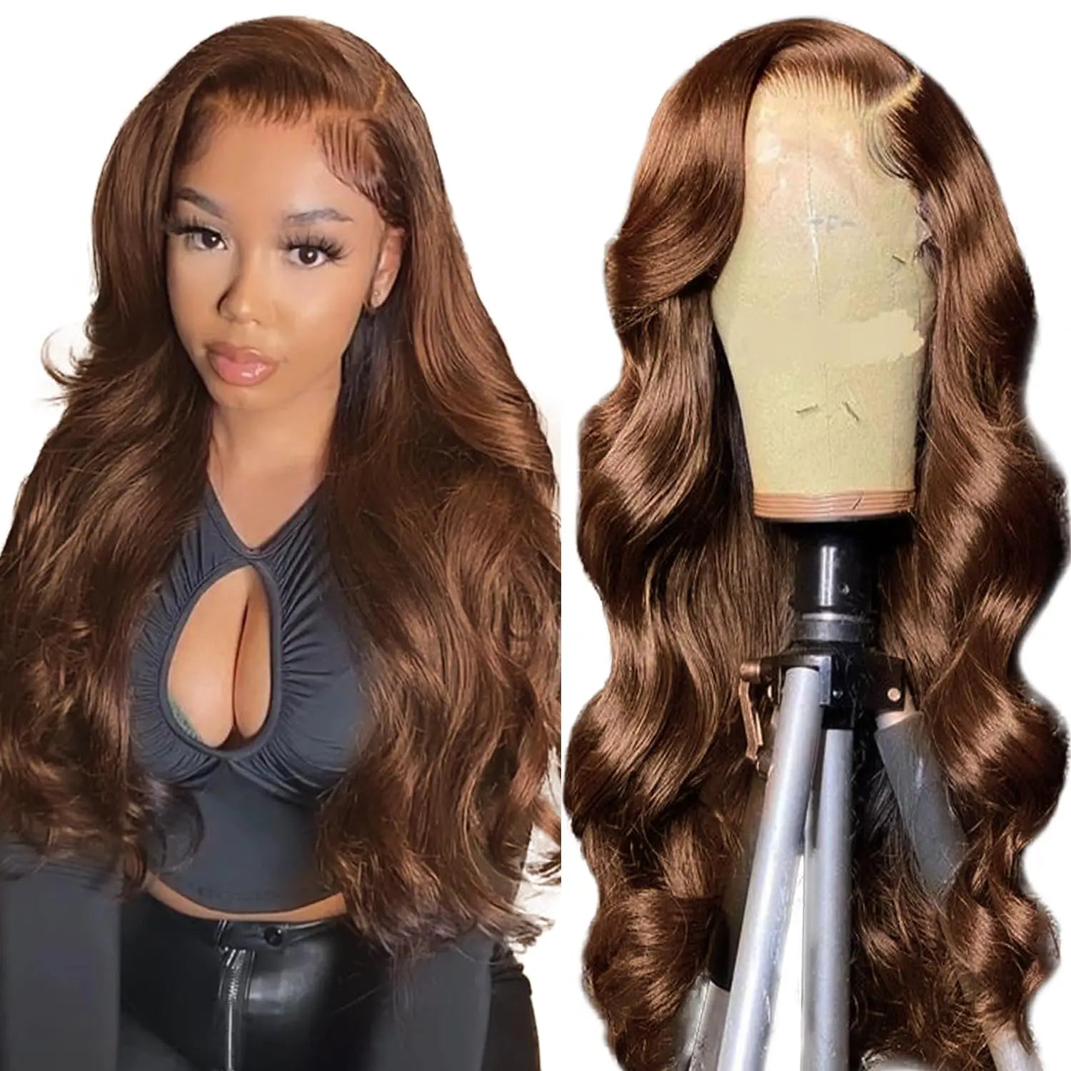 Gluna Chocolate Brown #4 Color 13×4 / 13x6 HD Lace Frontal Wig Body Wave Human Virgin Hair