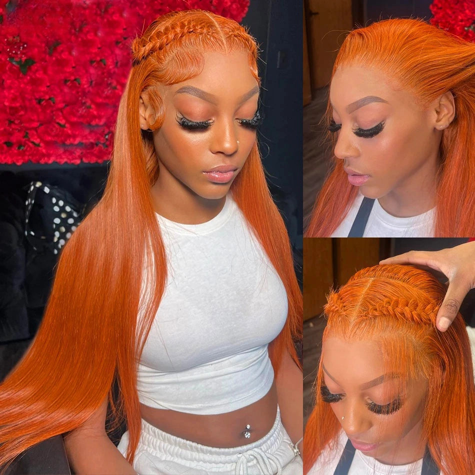 Gluna 13×4 13x6 Lace Frontal Wig Silk Straight Ginger Orange Color Human Virgin Hair Pre Plucked With Natural Baby Hair