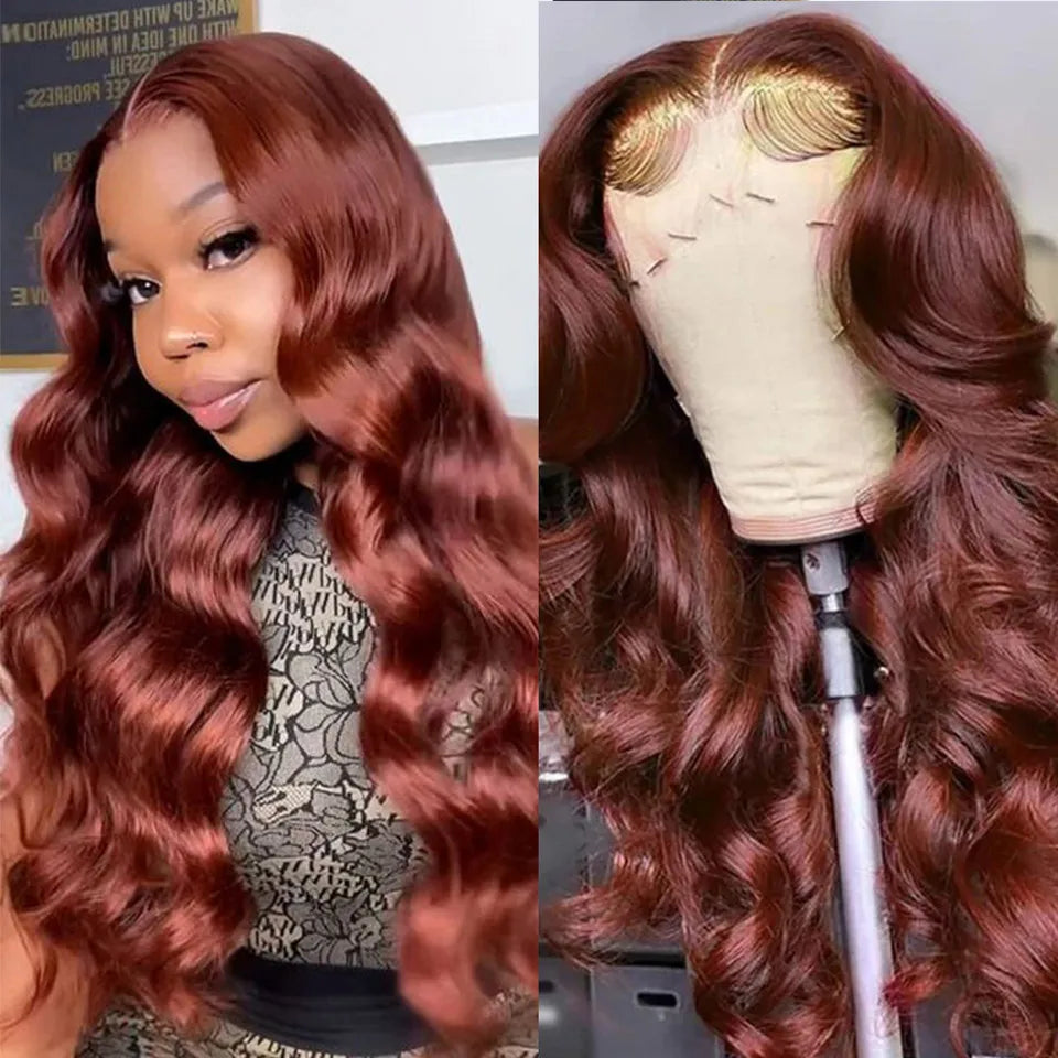 Gluna 13×4 13x6 Lace Frontal Wig 33# Chestnut Brown Color Body Wave Human Virgin Hair Pre Plucked With Natural Baby Hair