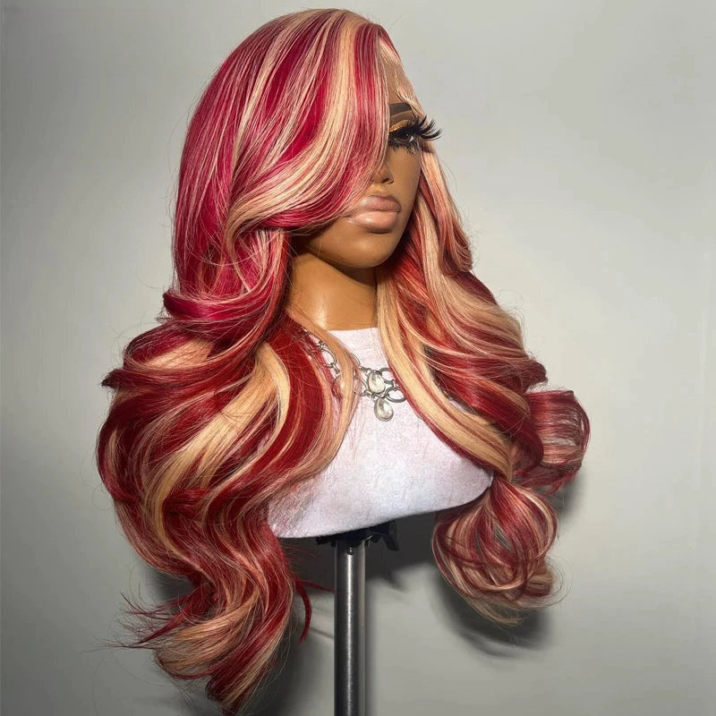 Gluna Hair New Arrival Highlight Red and Blonde Color Body Wave Human Wavy Wig