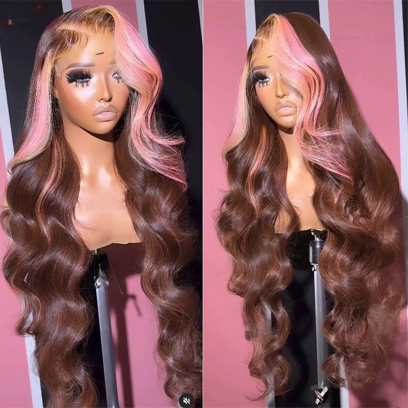 Gluna Hair New Arrival TL Pink chocolate Brown Color Body Wave Human Wavy Wig