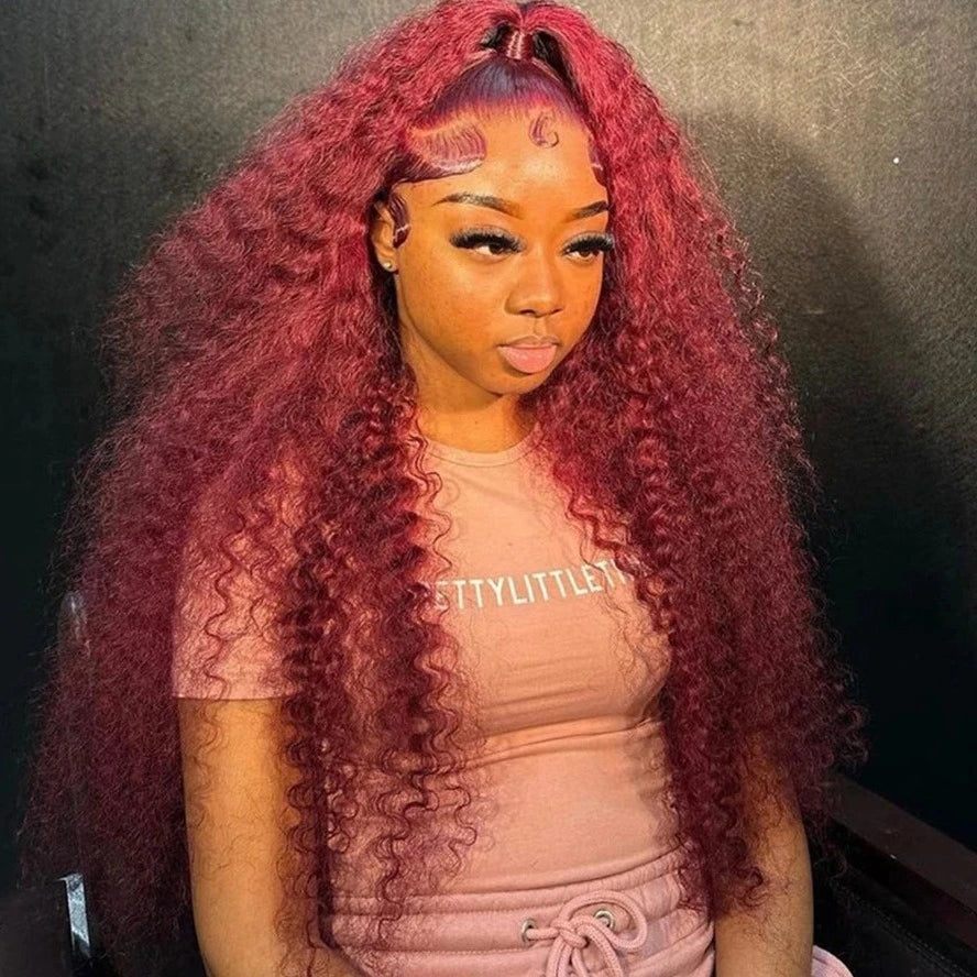 Gluna Deep Curly 99j Color 13×4 13x6 Lace Frontal Wig Fashion 100% Human Virgin Hair