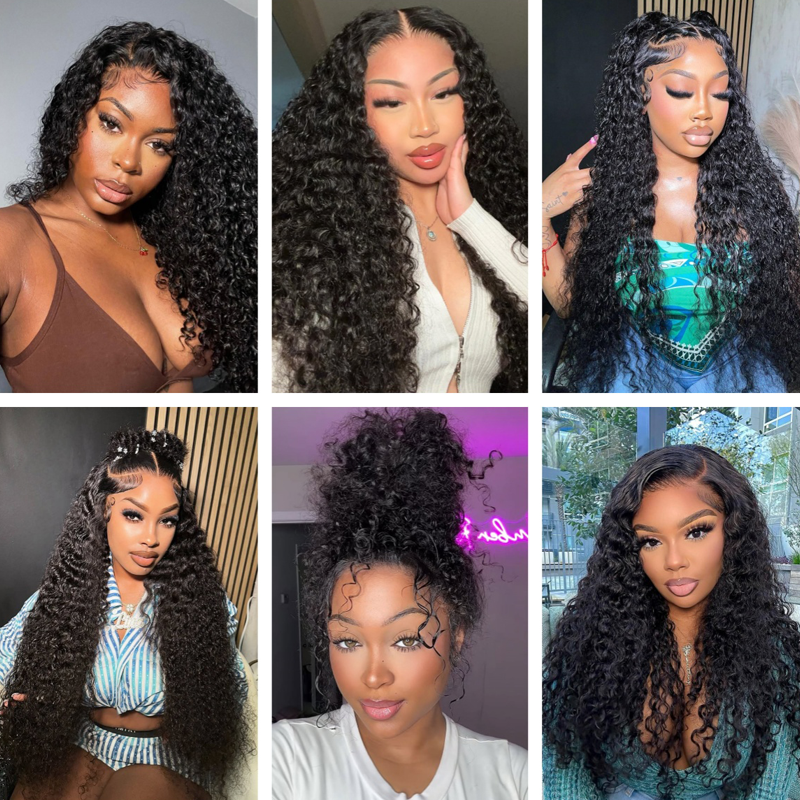 Gluna Natural Black Color 13×4 HD Lace Frontal Wig Water Wave Human Virgin Hair