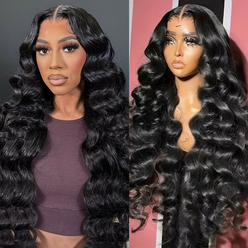 Gluna Natural Black Color 13×4 HD Lace Frontal Wig Loose Deep Wave Human Virgin Hair