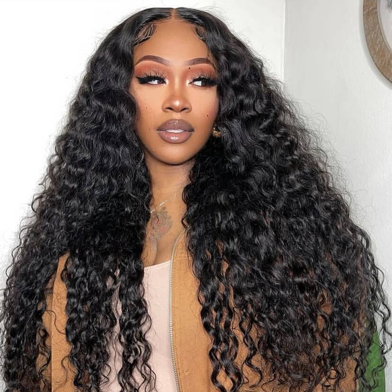 Gluna Natural Black Color 13×4 HD Lace Frontal Wig Deep Wave Human Virgin Hair