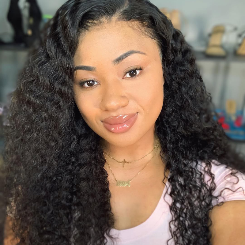 Gluna Natural Black Color 13×4 HD Lace Frontal Wig Jerry Curly Human Virgin Hair For Black Woman