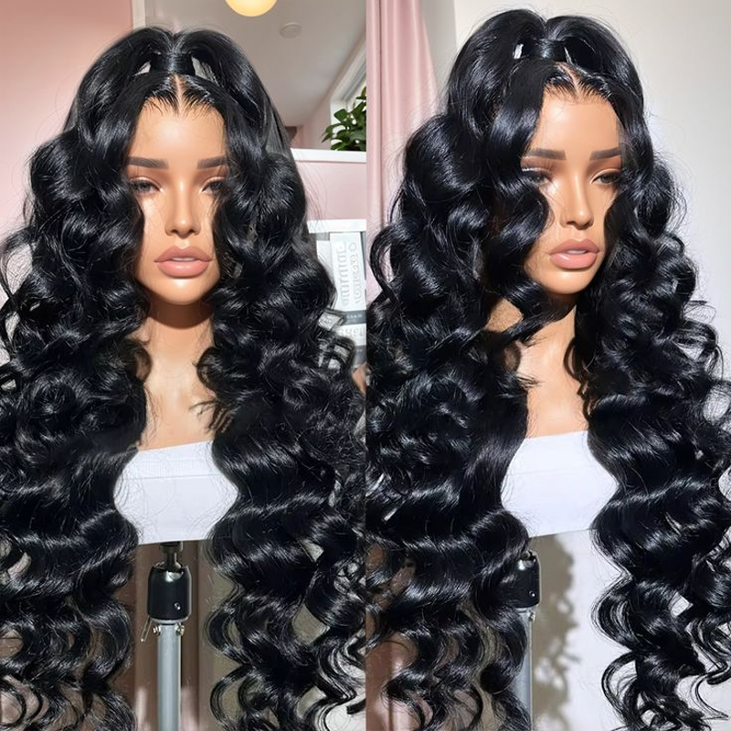 Gluna Natural Black Color 13×4 HD Lace Frontal Wig Loose Deep Wave Human Virgin Hair