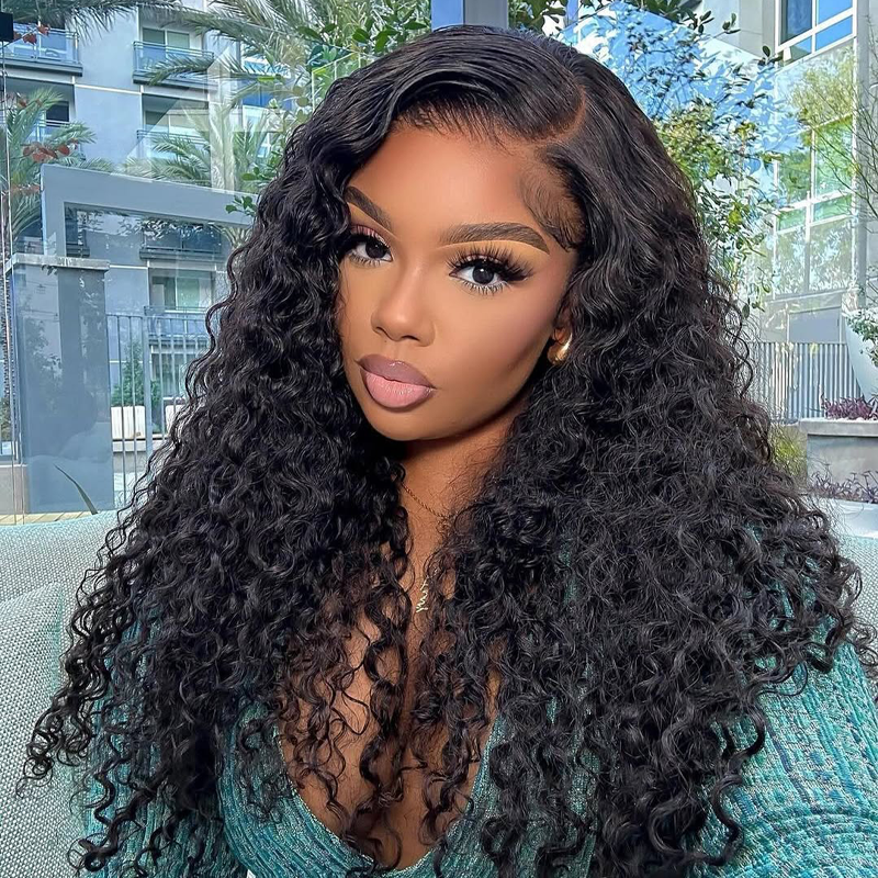 Gluna Natural Black Color 13×4 HD Lace Frontal Wig Water Wave Human Virgin Hair