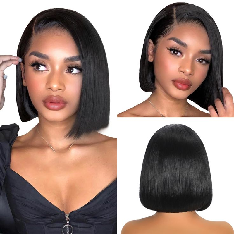 Gluna Natural Color Straight Short Bob Wigs 13x4 5x5 4x4 Lace Frontal/Closure Wigs For Black Women Brazilian Virgin Human Hair with Baby Hair Pre Plucked