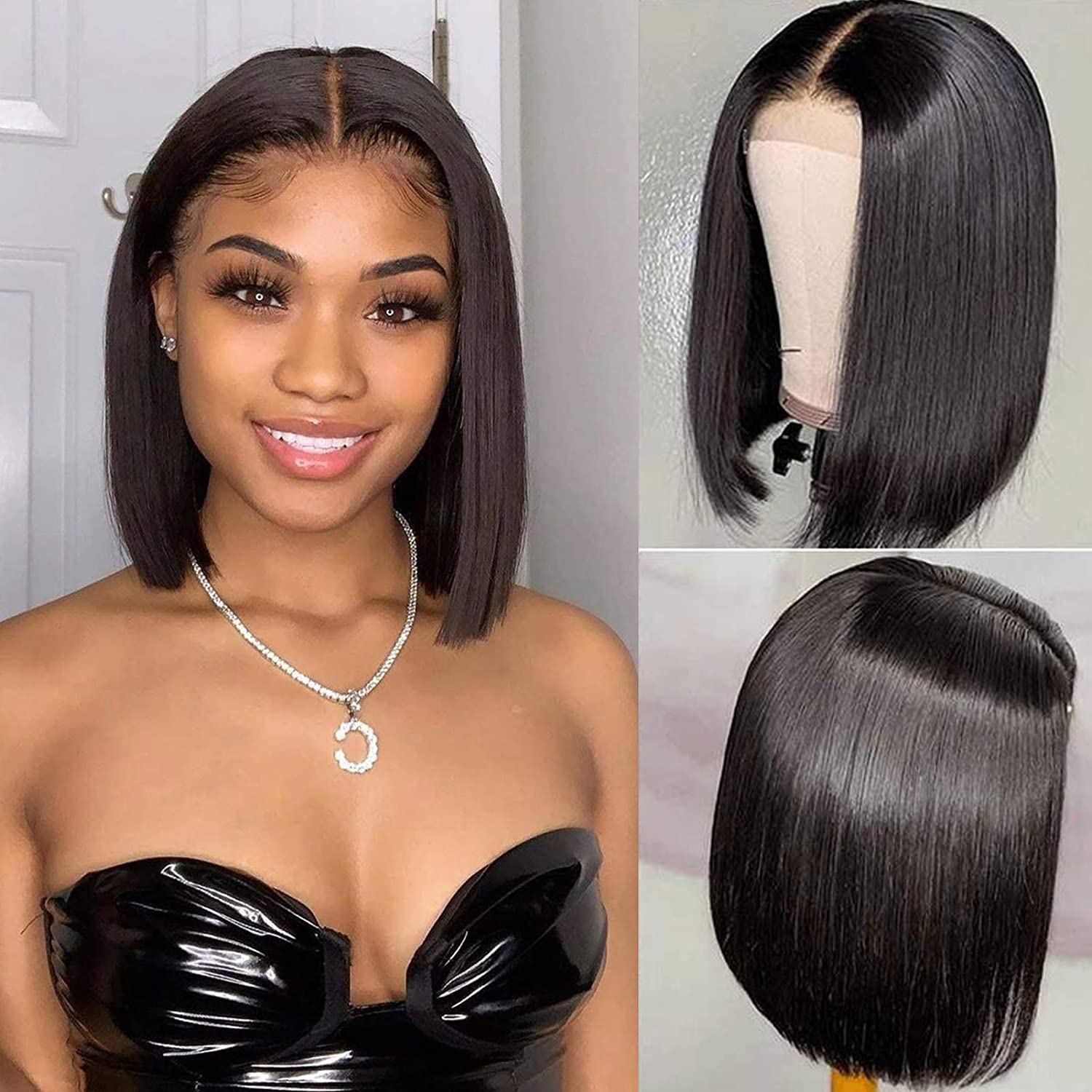 【$69】Gluna Hair Short Bob Wigs Straight Human Hair 13x4 5x5 4x4 Lace Frontal/Closure Wigs For Black Women Brazilian Virgin Hair with Baby Hair Pre Plucked Natural Color