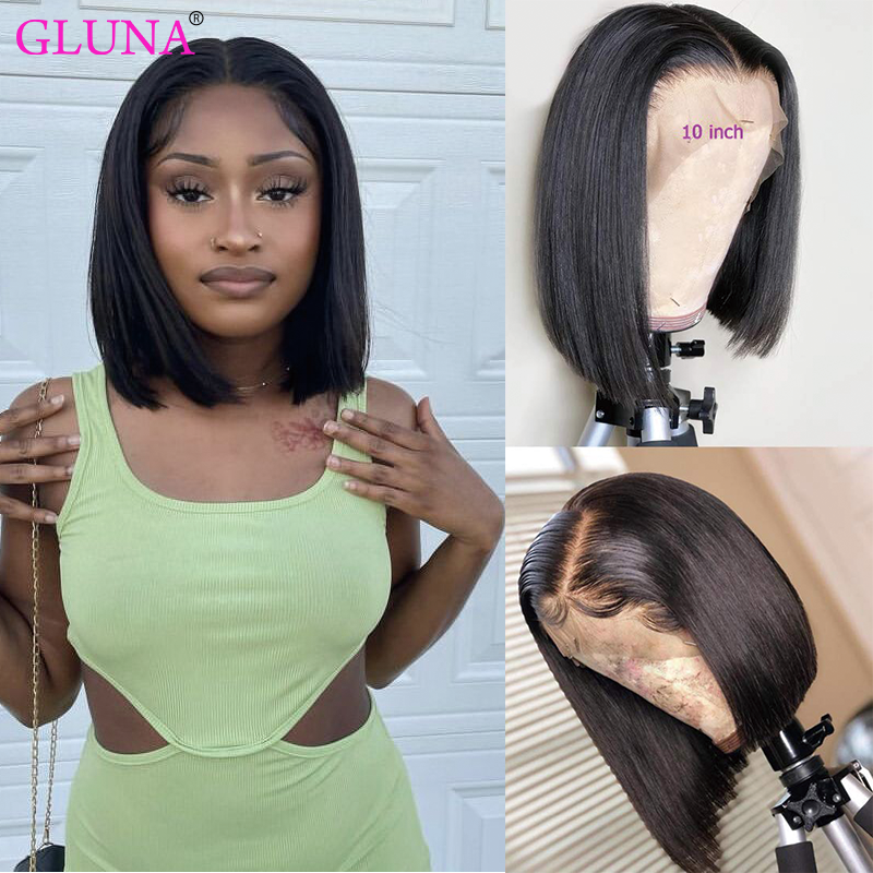 【$69】Gluna Hair Short Bob Wigs Straight Human Hair 13x4 5x5 4x4 Lace Frontal/Closure Wigs For Black Women Brazilian Virgin Hair with Baby Hair Pre Plucked Natural Color