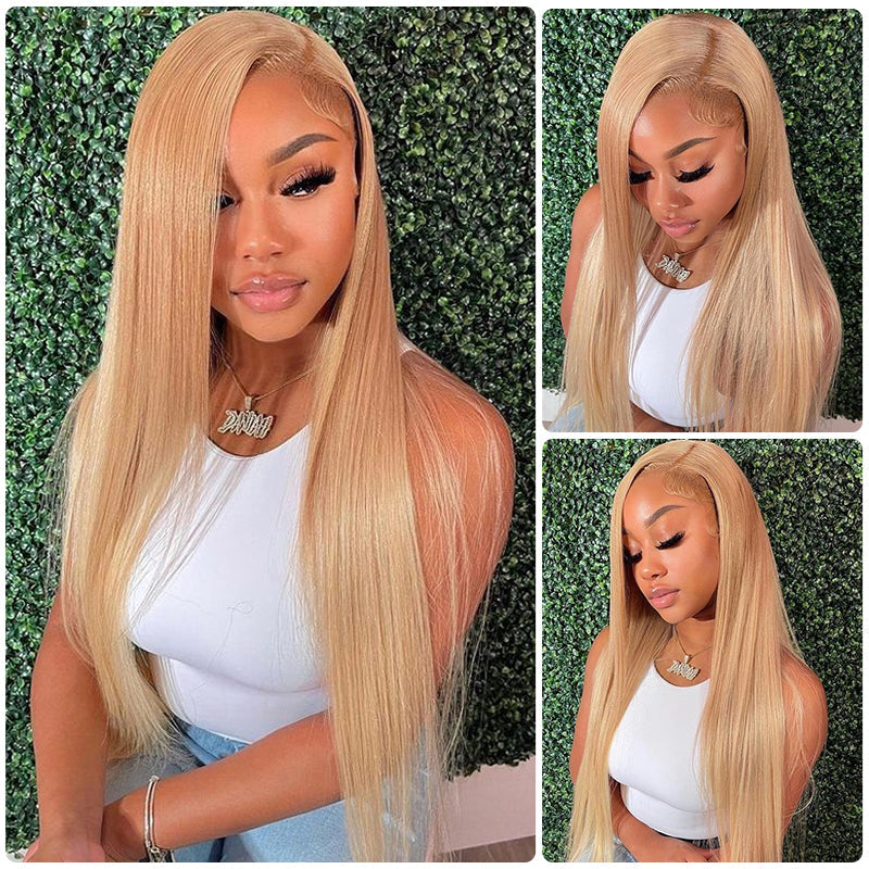Gluna Honey Blonde #27 Color Straight 13x6 13x4 Lace Frontal Wig Human Virgin Hair Wig