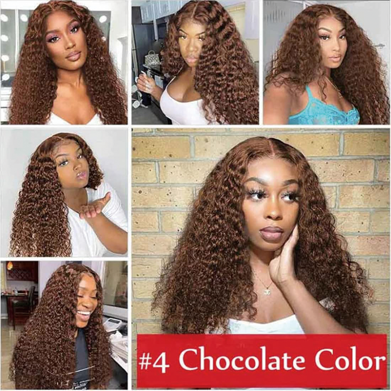 【Buy 1 Get 1 Free】Gluna Jerry Curly #4 Chocolate Brown Color 13×6 Lace Frontal Wig Fashion 100% Human Virgin Hair