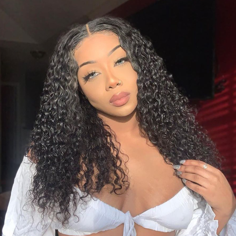 Gluna Natural Black Color 13×4 HD Lace Frontal Wig Jerry Curly Human Virgin Hair For Black Woman