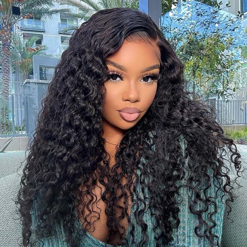Gluna Natural Black Color 13×4 HD Lace Frontal Wig Water Wave Human Virgin Hair