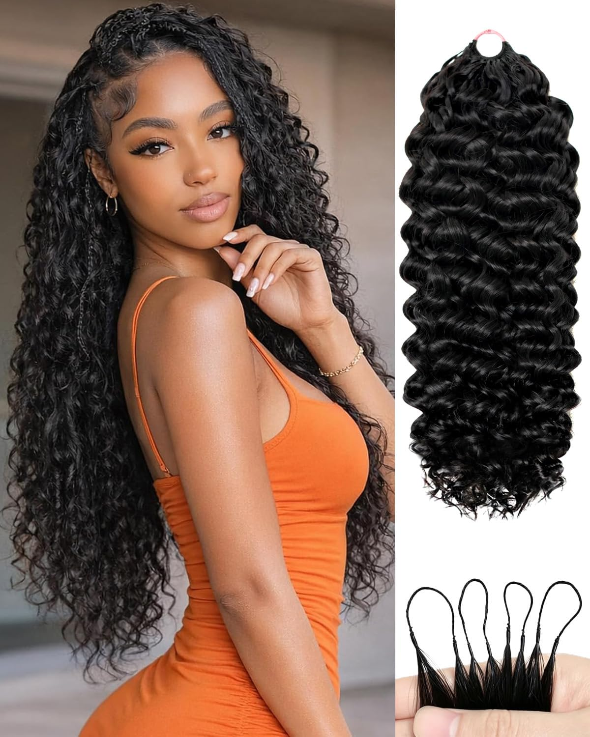 Water Wave Human Crochet hair Knotless Pre-Separated Feather Crochet Hair Extensions 100% Human Hair Natural Color