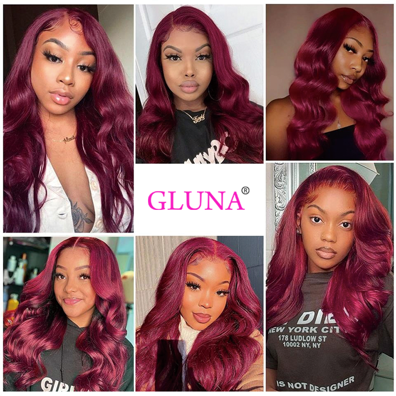 【Buy 1 Get 1 Free】Gluna 13x6 Lace Frontal Wig Burgundy Color Jerry Curly Human Virgin Hair Pre Plucked With Natural Baby Hair