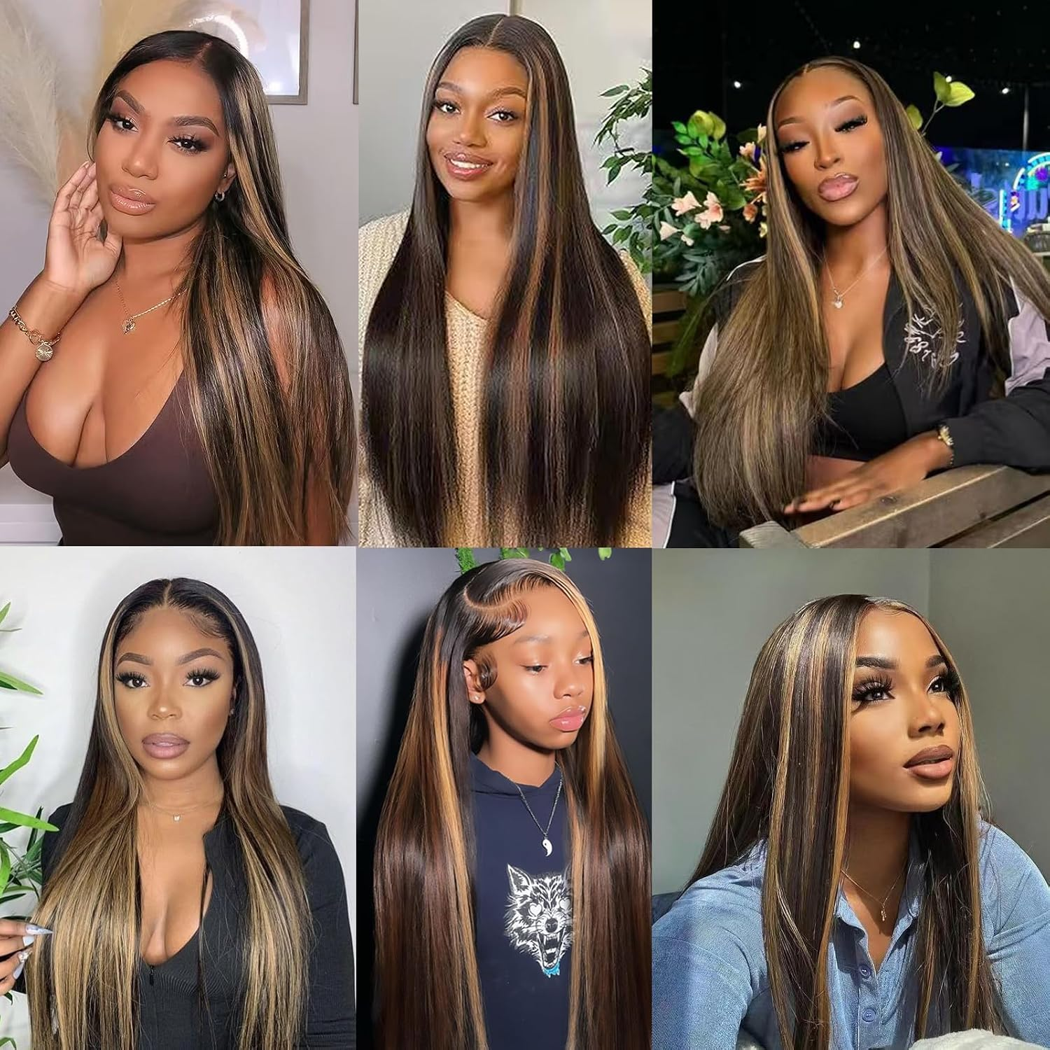 【Buy 1 Get 1 Free】Gluna Hair 1b/30# Highlights Straight Black Dark Blonde Brazilian Transparent Lace Wig Pre Plucked Free Part 1PC