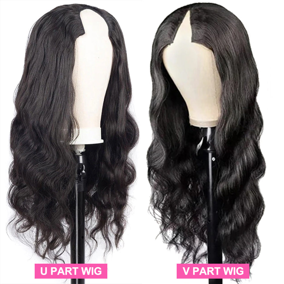 Gluna Hair V Part/U Part Breathable Machine Wig Body Wave Virgin Hair Middle Part Unprocessed Human Hair 1Piece Natural Black