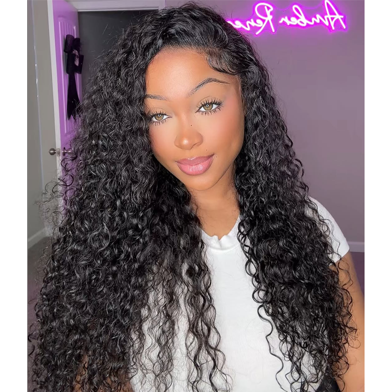 Gluna Natural Black Color 13×4 HD Lace Frontal Wig Water Wave Human Virgin Hair