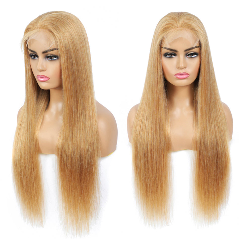 Gluna Honey Blonde #27 Color Straight 13x6 13x4 Lace Frontal Wig Human Virgin Hair Wig