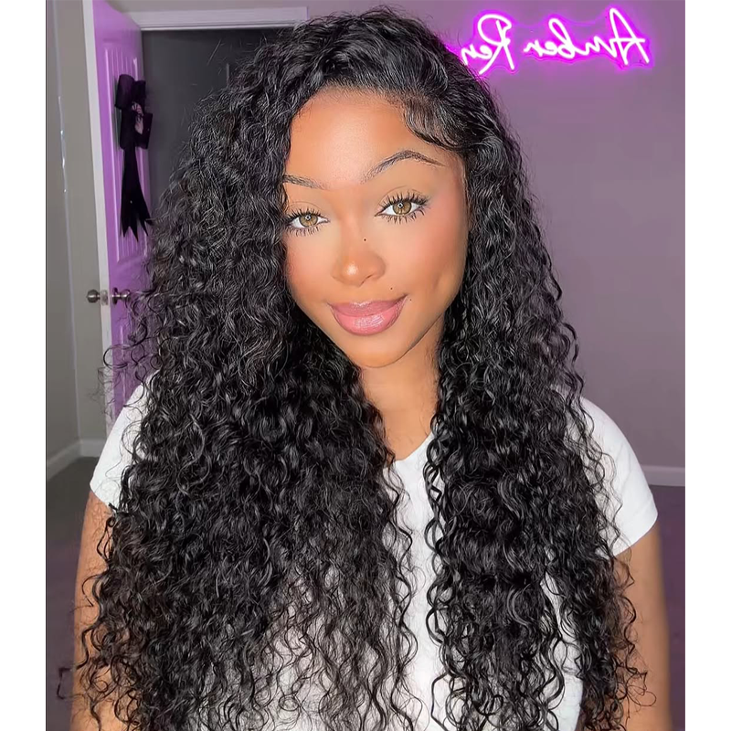 Gluna Natural Black Color 13×4 HD Lace Frontal Wig Water Wave Human Virgin Hair