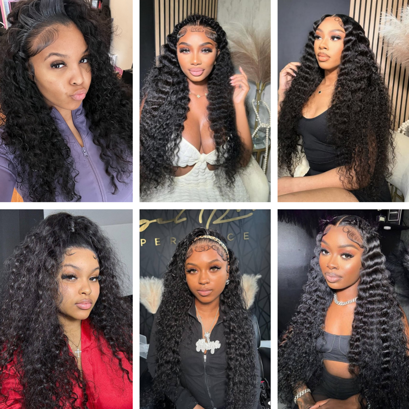 Gluna Natural Black Color 13×4 HD Lace Frontal Wig Deep Wave Human Virgin Hair