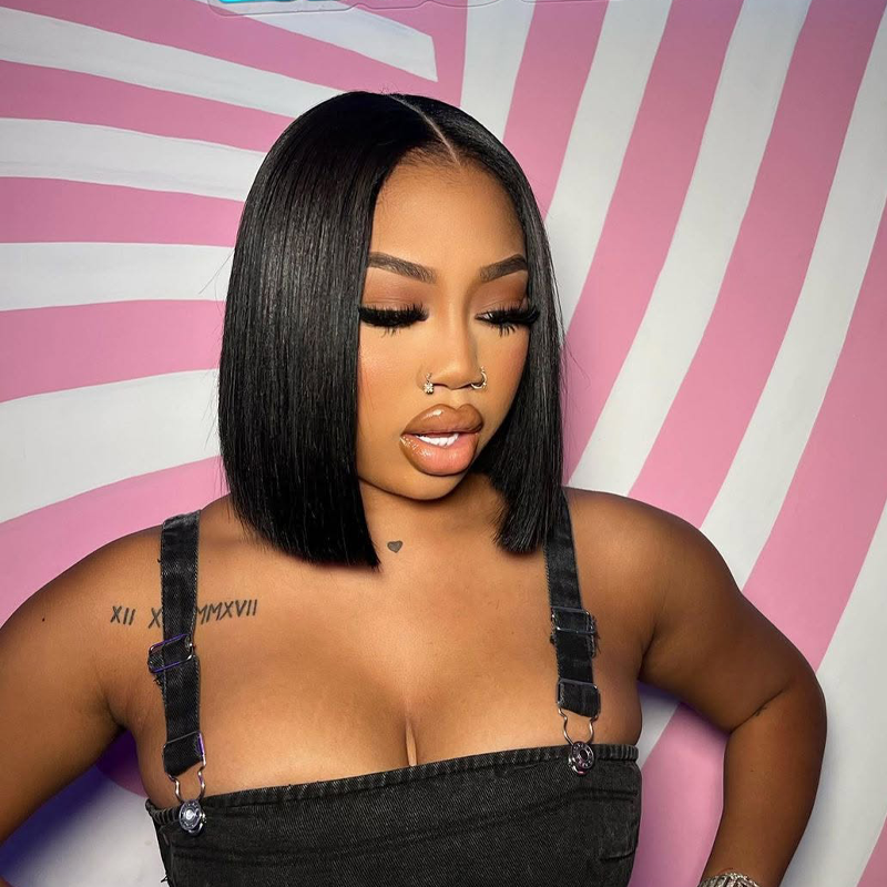 Gluna Natural Color Straight Short Bob Wigs 13x4 5x5 4x4 Lace Frontal/Closure Wigs For Black Women Brazilian Virgin Human Hair with Baby Hair Pre Plucked