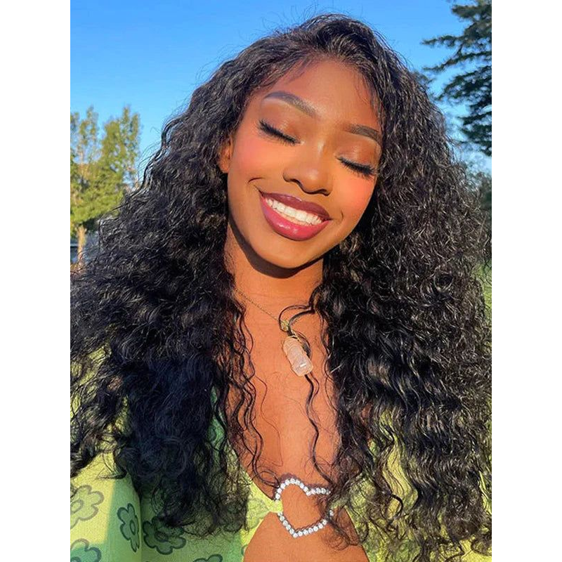Gluna Natural Black Color 13×4 HD Lace Frontal Wig Water Wave Human Virgin Hair